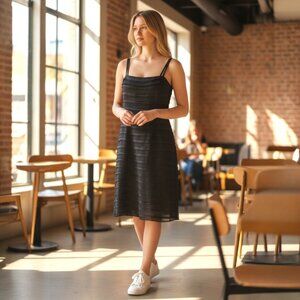 BCBGMaxAzria Dress Silk Black Cocktail Sleeveless 10 Goth Party Whimsygoth Midi